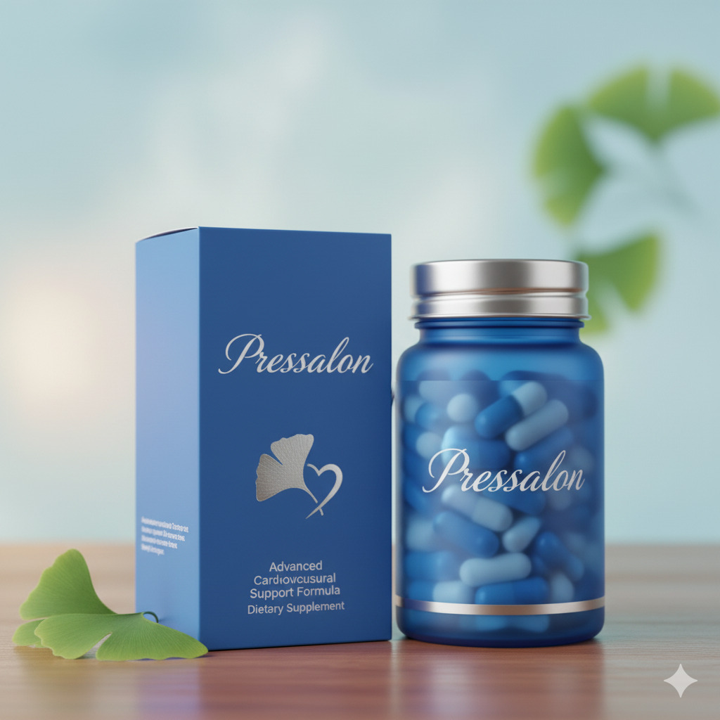 Pressalon food supplement bottle and packaging